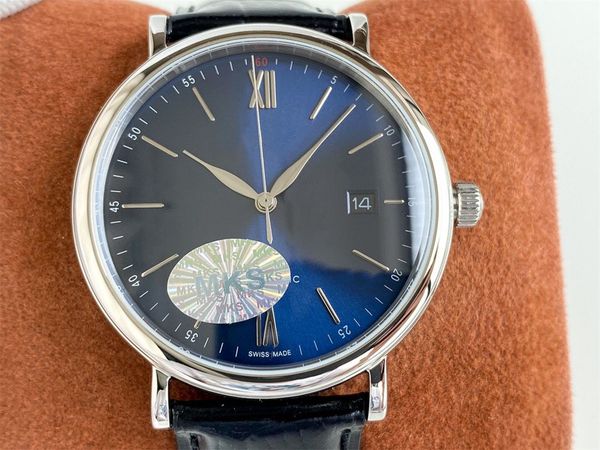 

men's three needle watch is simple and classic, the case 9015 automatic movement, sapphire glass, alligator belt, 40mm, Slivery;brown