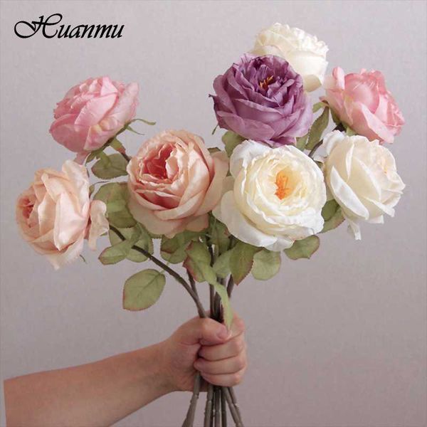 

vintage roses artificial silk flowers branch big flower peony fake wedding home real touch decoration accessories decorative & wreaths