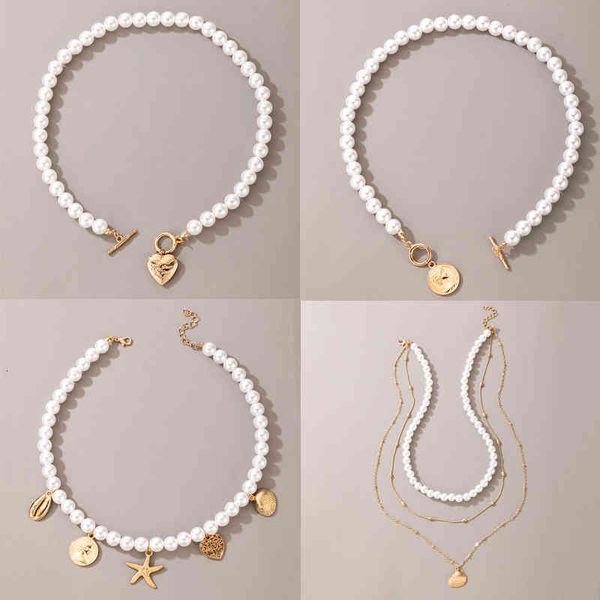 

tocona luxury pearl stone shell pendant for women summer star heart chain choker necklace bohemian jewelry gift, Silver