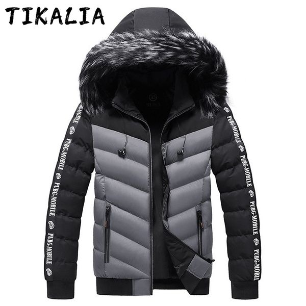 

mens autumn winter parkas jacket men puffer thicken outwear coat fur collar fashion clothing cotton padded warm 211119, Black