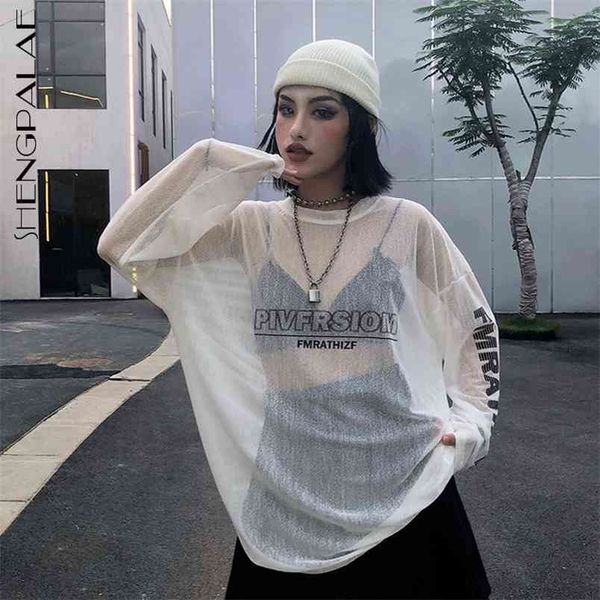 

harajuku style sunscreen women's summer round neck loose letter hip hoplong sleeve shirt female 5c507 210427, White