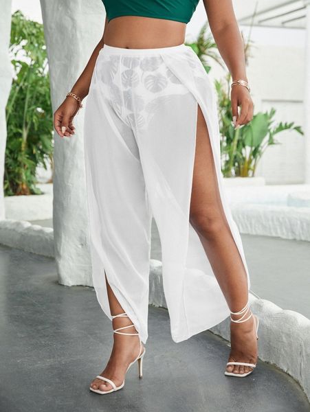 

plus split cover up pants w6fr#, Black