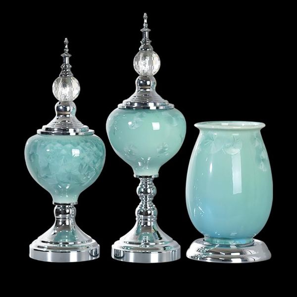 Vasos Decoração de vaso de cerâmica de luxo nórdico azul grande panela de flores criativo comprimido de acessórios domésticos modernos presentes