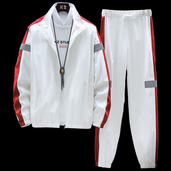 

printed jackets pants sportwear men tracksuit sets with a reflective strip male couples sweat suits size  6xl, Gray