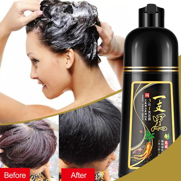 

500ml permanent black hair shampoo organic natural fast hair dye plant essence black hair color dye shampoo for cover white gray