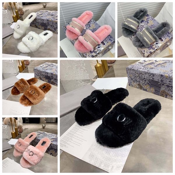 

women multicolor winter slipper warm slippers summer fashion flat sandals luxurys r stitching color slides shoes with box size 35-40 06, Black