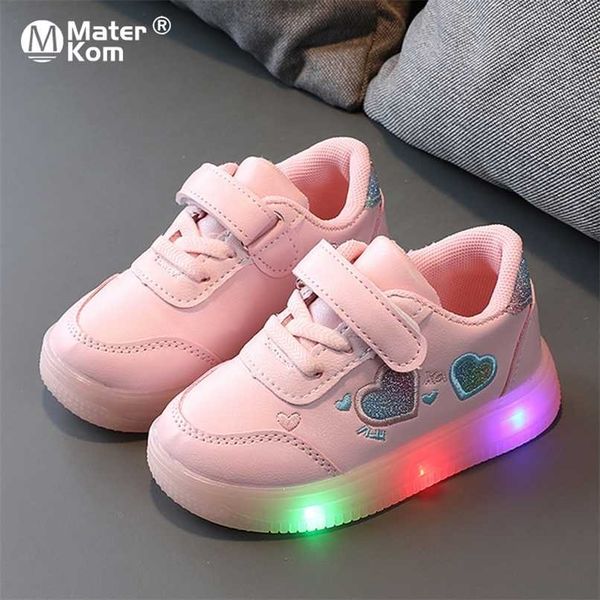 

size 21-30 baby led shoes for boys girls luminous sneakers for kids children shoes with led lights non-slip glowing toddler shoe 211025, Black