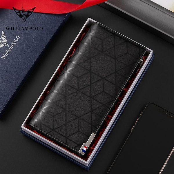 

williampolo men wallet long style card holder male purse zipper large capacity brand genuine leather for wallets1, Red;black