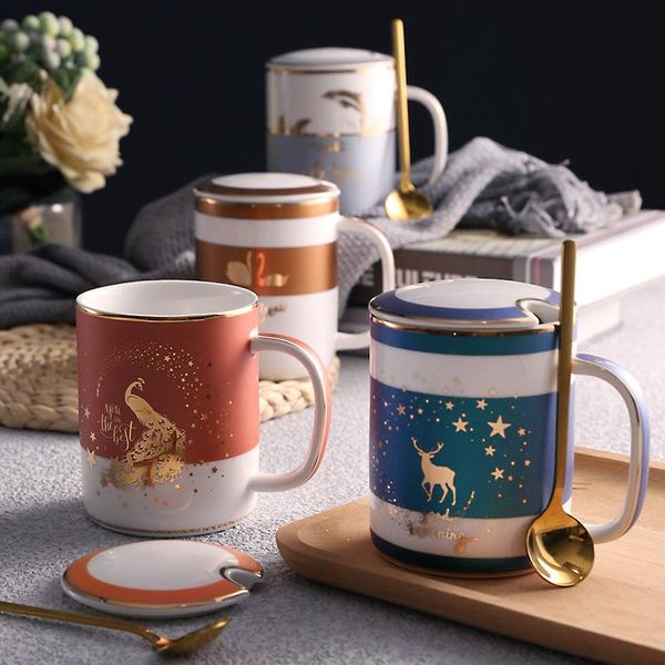 

mugs nordic exquisite ceramic coffee cup with lid spoon creative mug couple drinking water cups tea cuptazas de cafe party drinkware