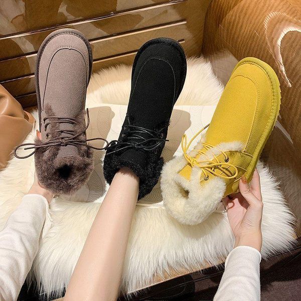 

boots 2021 women full size fashion suede metarial cotton insole elastic bant lady shoes non-slip sole round toe furry inside, Black
