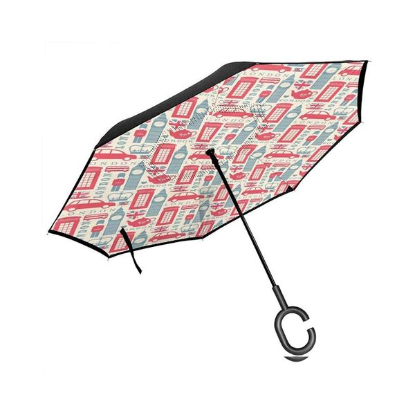 

umbrellas car reverse umbrella, british culture elements retro colors flag patterned hearts,with c-shaped handle