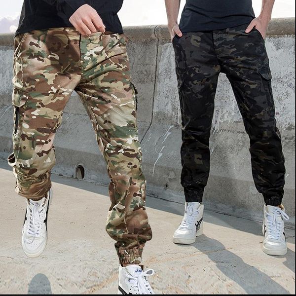 

men's pants men fashion streetwear army casual camouflage jogger tactical military trousers cargo, Black