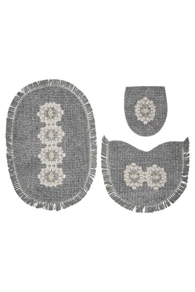 

queen oval embroidered 3 pcs anthracite queenon bath mats