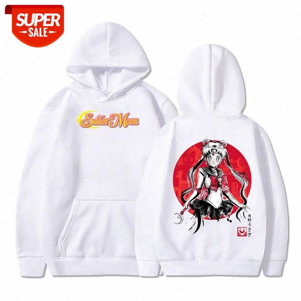 

sailor moon anime print trendy sweater plus fleece pullover double-sided stamping casual hoodie #pz6w, Black