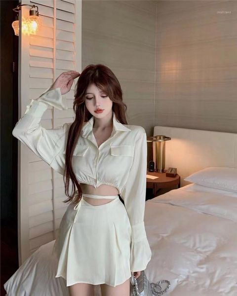 

women's jackets design sense small crowd collar satin short long sleeve shirt female 2021 summer high waist half, Black;brown