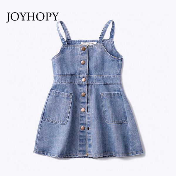 JOYHOPY Bambini Neonate Abiti Casual cinghie Denim Princess Pageant Party Casual Dress Girl Clothes Q0716