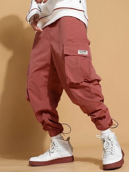 

men letter patched drawstring hem cargo pants m1mq#, Black