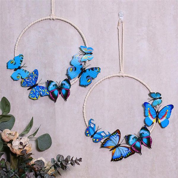 

decorative objects & figurines home nordic ornament simulation butterfly wall decoration wind chime handmade rose garland po props pendant g