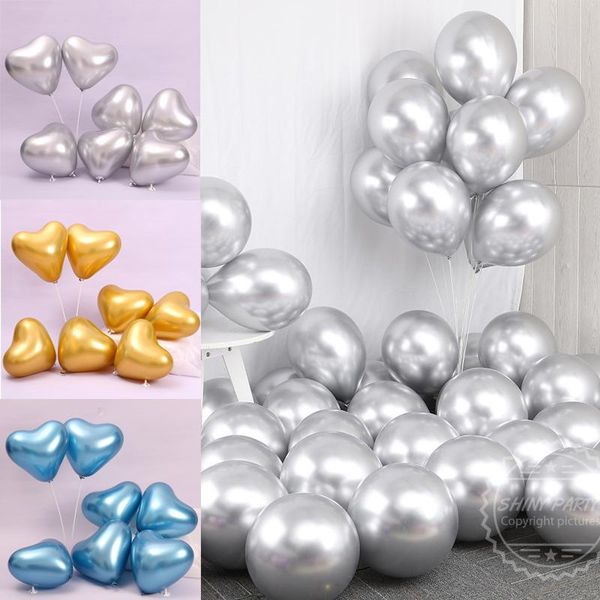 

party decoration 10" 12" 20pcs/set metal heart balloon metallic gold silver round latex birthday wedding festival decor