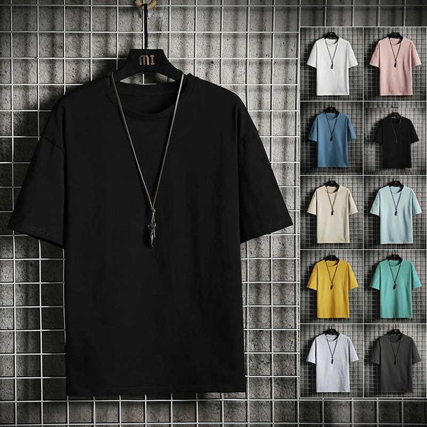 

summer mens t shirts daily casual short sleeve basic t shirt men 100% cotton o-neck tees black white yellow m-3xl 210528, White;black