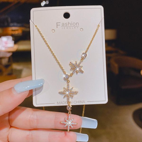 

chains lovelink trendy crystal star tassel pendant necklaces for women classic gold color necklace simple jewelry, Silver