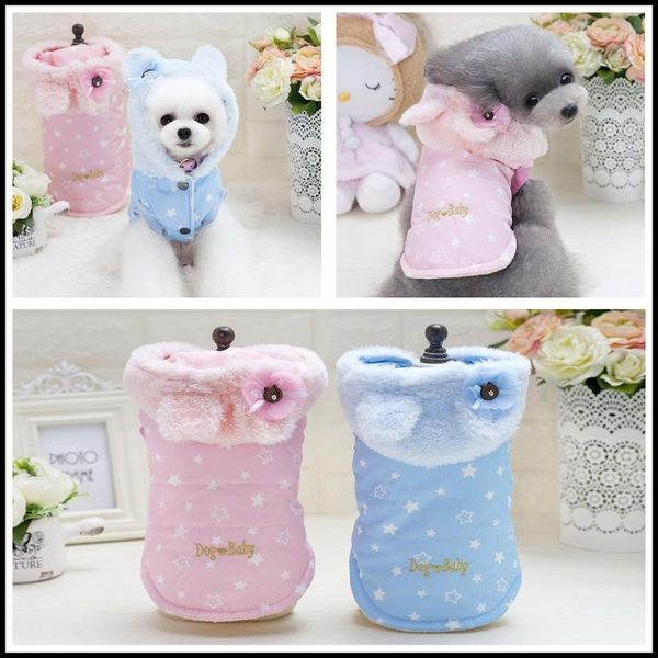 

dog apparel stars clothes coat thicken dogs clothing small pet costume flower autumn sweet cute fashion print pink boy ropa para perro