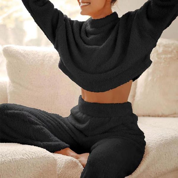 

women's two piece pants 2021 women winter plush set tracksuit full sleeve sweatshirt pockets suit outfits sweatsuit, White