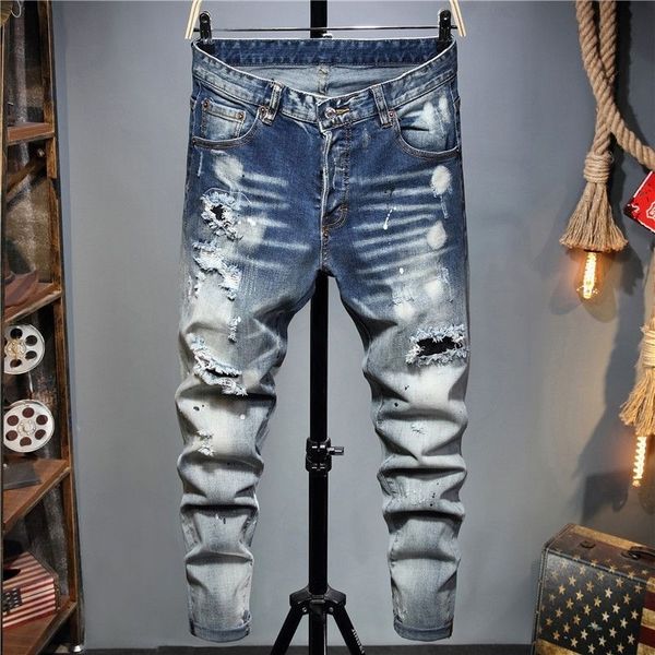 

2021ss designer jeans ainfor balm men's slim-fit ripped pants great quality man designers clothes spring plus size mens jeans 3ptq, Blue