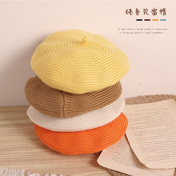 

berets cute little girl caps autumn winter kids knitted beret hat baby warm red, Blue;gray