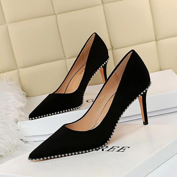 

dress shoes bigtree high heels women's pointed toe for pumps studded black 2021 office women