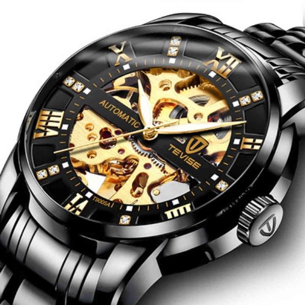 

tevis fire luxury automatic mechanical watches rvs hollow lighting reverse display waterproof men watching, Slivery;brown