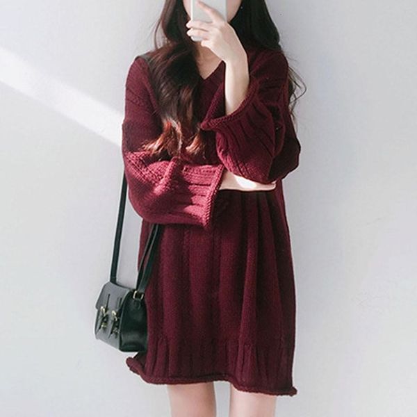 

sweaters o -neck autumn winter thick warm sweater women female long sleeve knitted dress femme vestidos plus size s89t, White;black