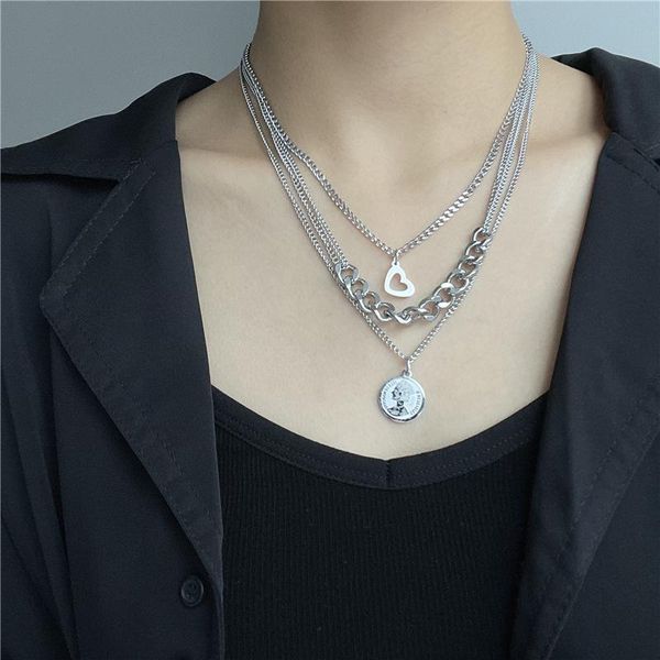 

chains retro fashion love wild pendant titanium steel short necklace men and women couple clavicle chain, Silver