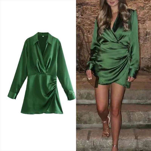 

traf za autumn fashion women dress solid color mini casual retro long sleeve party dresses, Black;gray