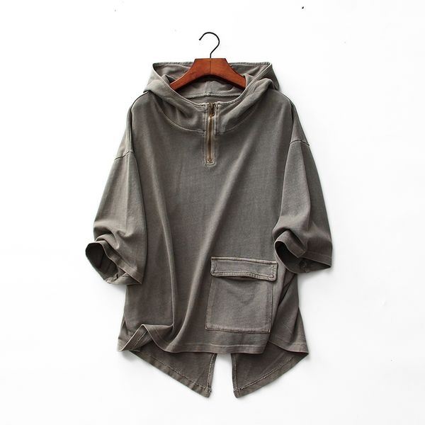 

spring and summer 2021 new loose 7 / 3 sleeve washes to make old short back long sweater, Black