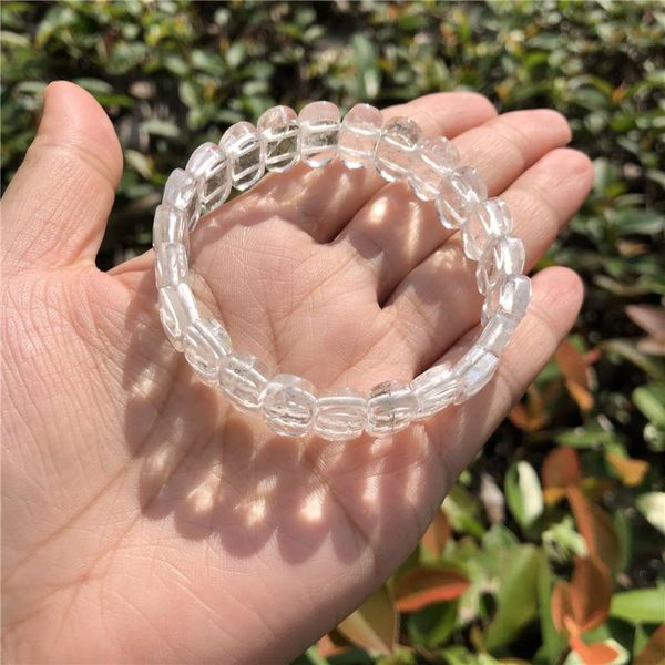 

beaded, strands natural white clear rock quartz bracelet faceted bead bangle crystal healing stone women men jewelry gift, Black
