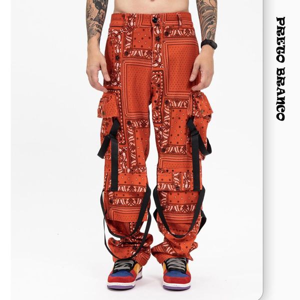 

men's suits & blazers preto branco clothing | 2021 autumn and winter trendy brand hip-hop cashewflower streamer functional wind overall, White;black