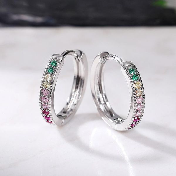 

hoop & huggie trendy simple silver plated single row zircon earrings for women shine tiny cz stone inlay fashion jewelry party gift, Golden;silver