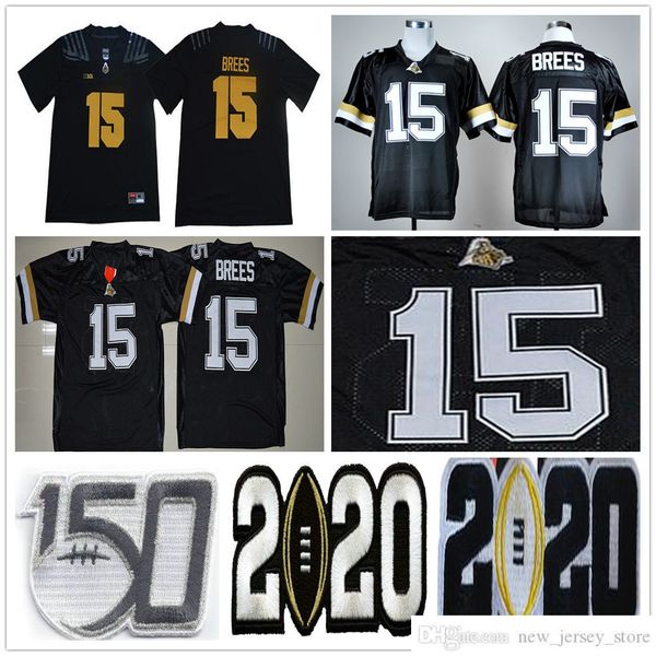 NCAA Purdue Boilermakers College Football Wear #15 Drew Brees Jersey Home Schwarz genähte University-Trikots Herrengrößen S-XXXL