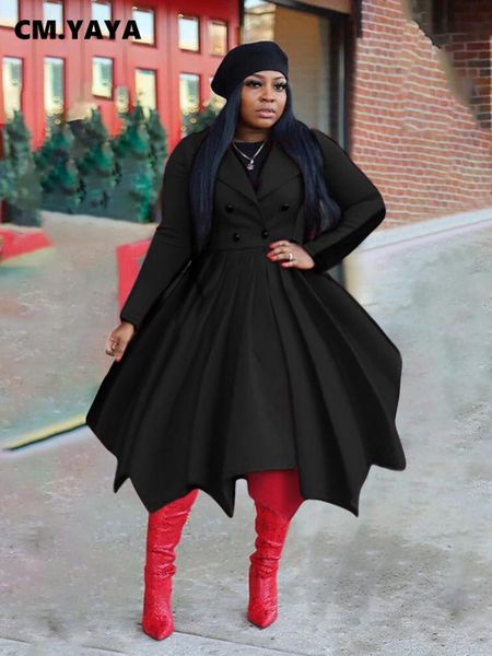 

women's trench coats cm.yaya winter long sleeve double button classic irregular pleated skirt for women streetwear turn-down neck blend, Tan;black