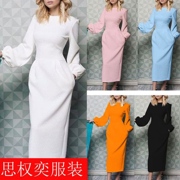 

luxury casual drsautumn winter women's spring and autumn long sleeve lantern sleeve round neck waist drs, Black;gray