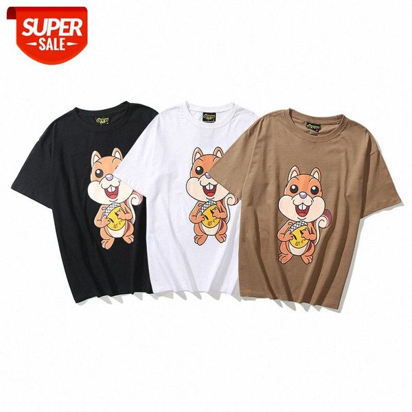 

smiley brown squirrel pattern round neck pullover men and women couple t-shirt batch #mr43, White;black