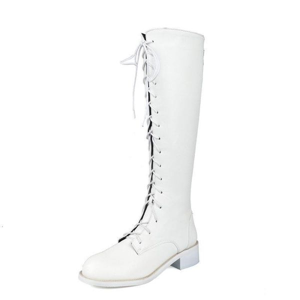 

boots knee high women round toe back zipper fashion long pu leather square heel shoes size 34-43 xgfi, Black