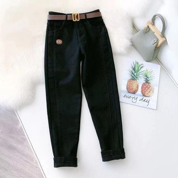 

women's spring autumn style jeans casual solid color with sashes pockets loose straight pants kk0228, Blue