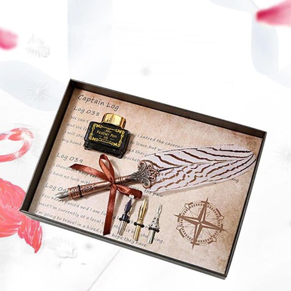 

25cm natural delicate feather quill pen set dip sign kit (gift box packing) 3 nib & ink r25 fountain pens