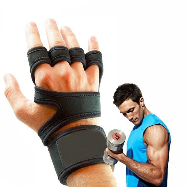 

sports gloves fitness weight lifting gym gel full palm protection workout protector training power equipment, Black