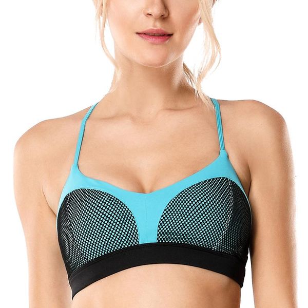

yoga outfit women's power mesh strappy back criss-cross sports bra top