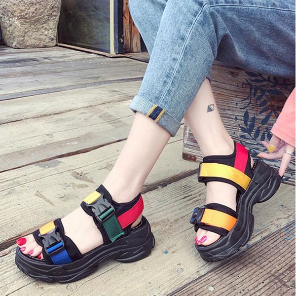 

dress shoes 2021 fashion woman's platform sandales summer sports sandals female luxury hippie for teenagers sandalias rasteirinha, Black