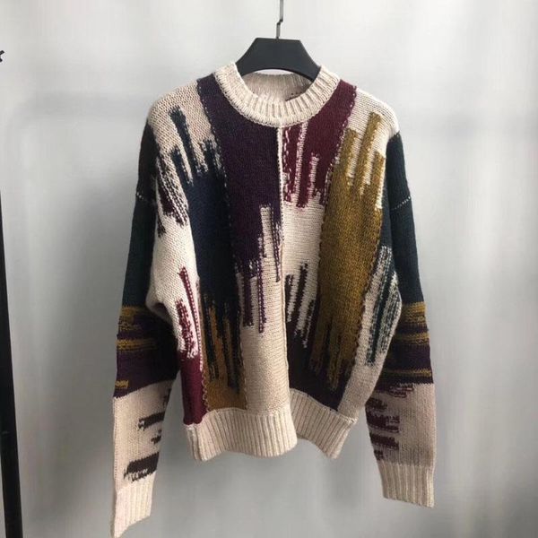 

women's sweaters woman colorful wool blend patchwork sweater round neck long sleeves fashion jumper 2021, White;black