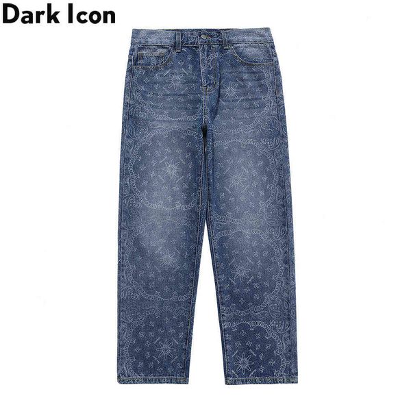 

bandana printed denim pants men women loose street fashion mens jeans 210603, Blue
